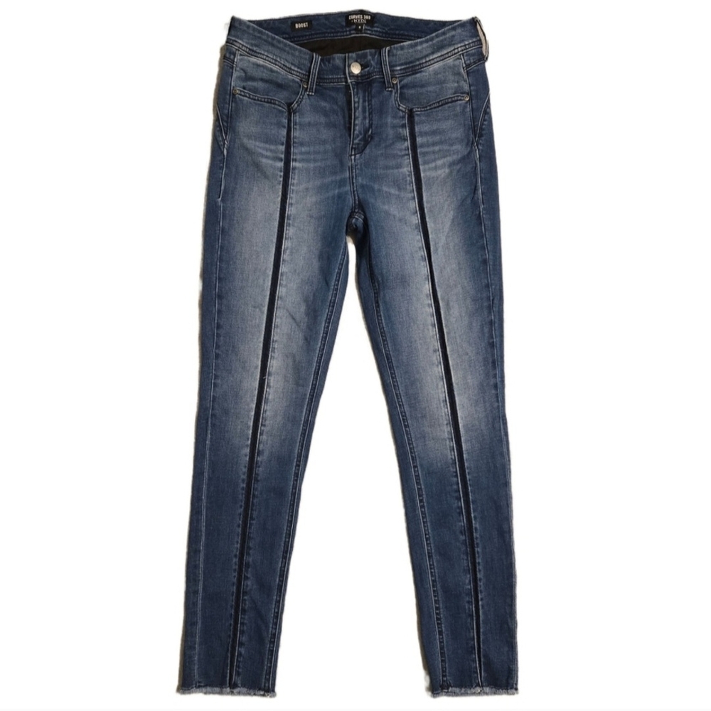 NYDJ Curves 360 Boost Skinny Ankle Jeans Shadow Seam Raw Hem Blue Size 8